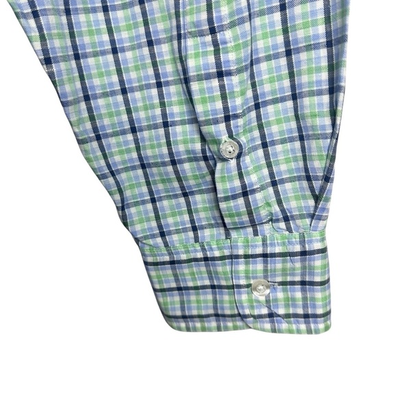 Johnnie-O XXL Men’s Plaid Long Sleeve Shirt Linen Cotton Blend Blue Green - Picture 5 of 11